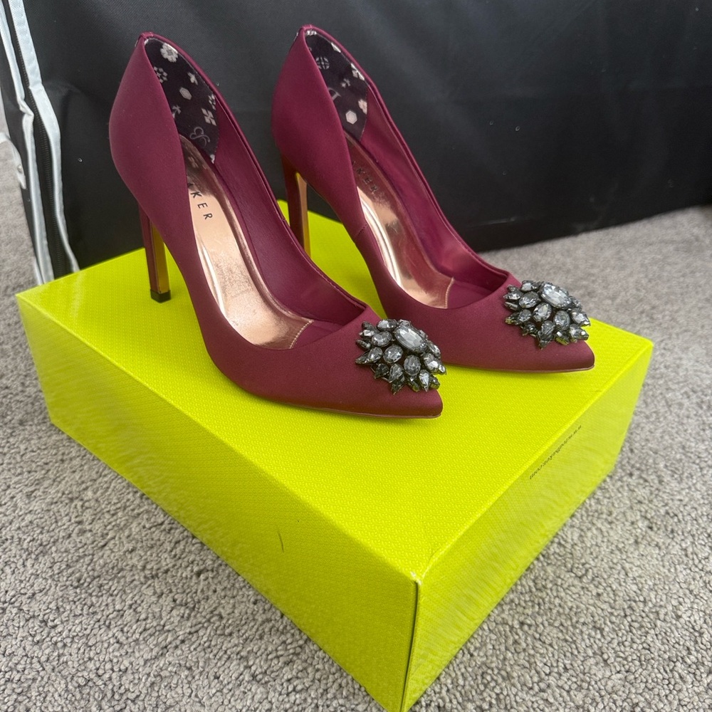 Ted Baker Burgundy Heels with Jewel Accents
